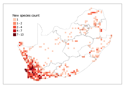 Distribution of new species described since 2009